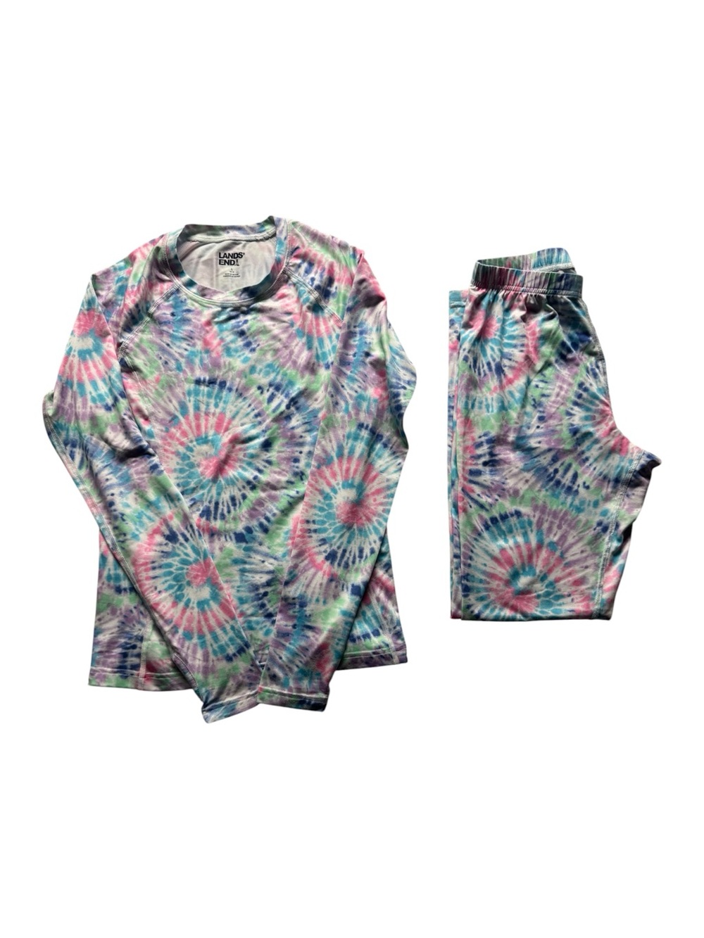 Lands’ End Girls Tie Dye Base Layer Set Long Sleeve Top Leggings L 10-12